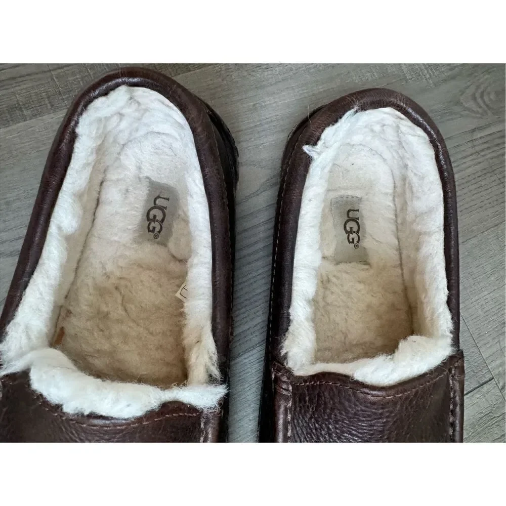UGG Australia Men’s Leather Moccasin Faux Fur Lined Slipper 5396 US 9 Dark Brown